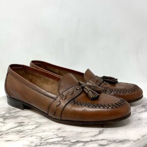 Bally Larin Brown Leather Whipstitched Toe Tassel Loafers 11 Mens Italy Classic